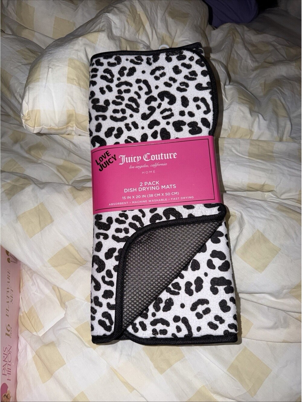 Juicy Couture 2 pack Drying Mats Black/white Cheetah print 15"x20" nwt